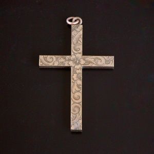 Antique Victorian Etched Gold Religious Cross Pendant